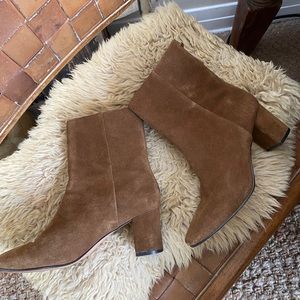J crew block heel brown suede boot